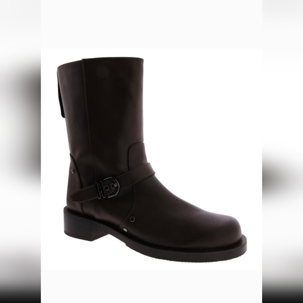 Stuart‎ Weitzman Maverick Leather Buckle Biker Booties Chocolate Brown